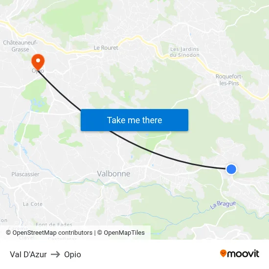 Val D'Azur to Opio map