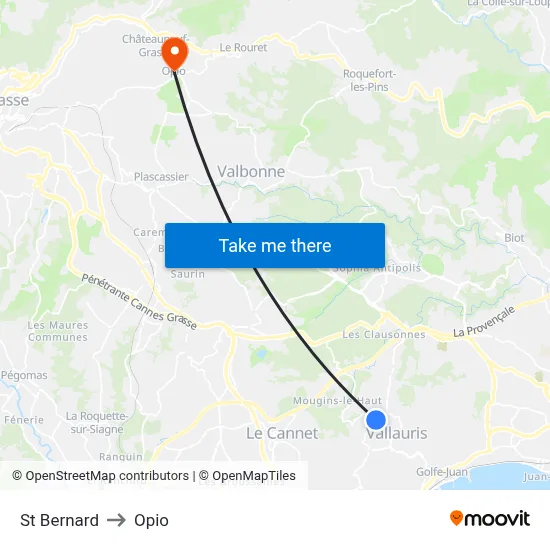 St Bernard to Opio map