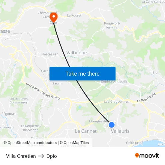 Villa Chretien to Opio map