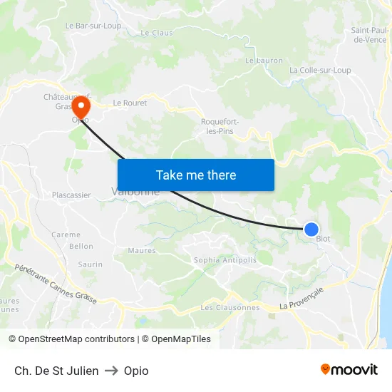 Ch. De St Julien to Opio map