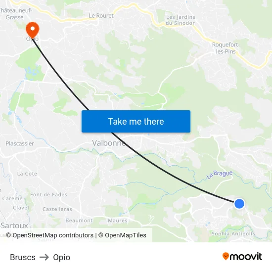 Bruscs to Opio map