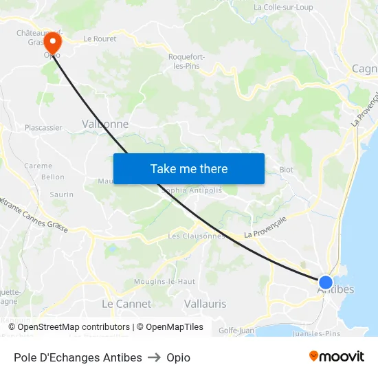 Pole D'Echanges Antibes to Opio map