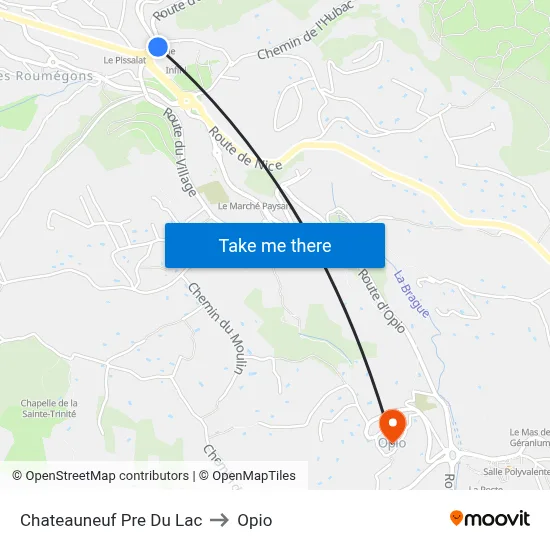 Chateauneuf Pre Du Lac to Opio map