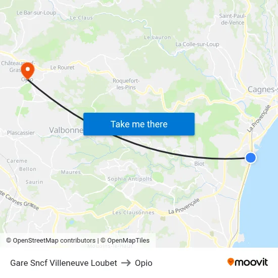 Gare Sncf Villeneuve Loubet to Opio map