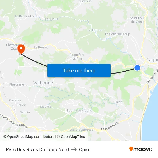Parc Des  Rives Du Loup Nord to Opio map