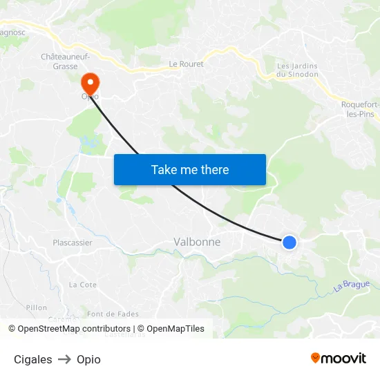 Cigales to Opio map