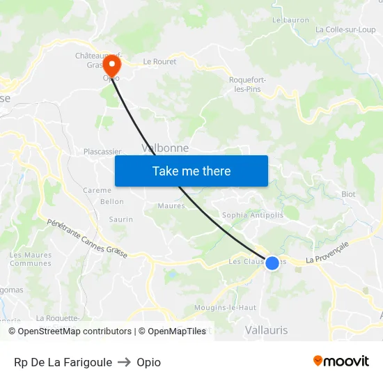 Rp De La Farigoule to Opio map