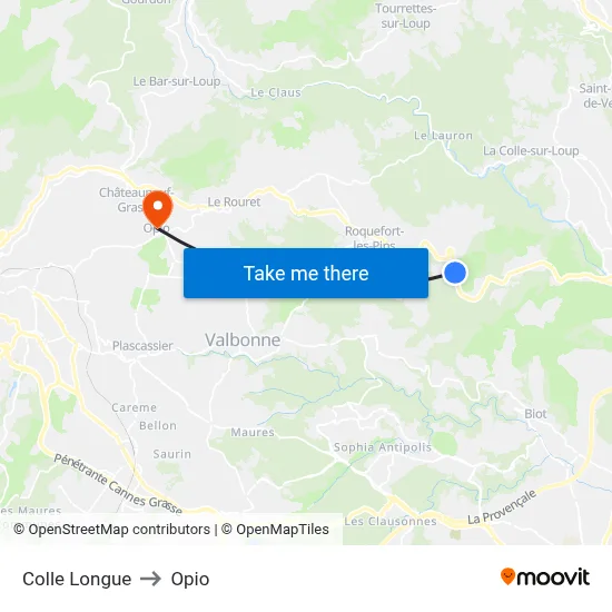 Colle Longue to Opio map