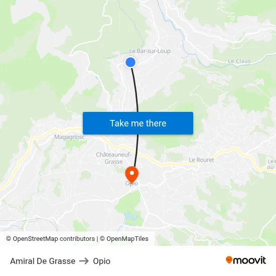 Amiral De Grasse to Opio map