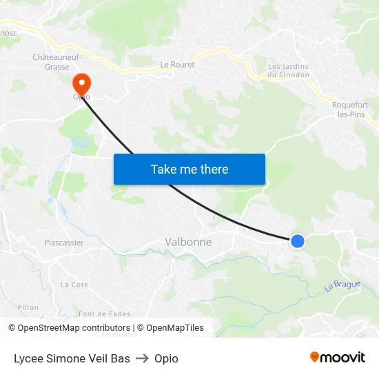 Lycee Simone Veil Bas to Opio map