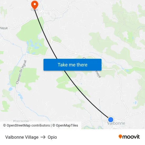 Valbonne Village to Opio map