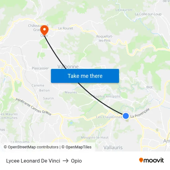 Lycee Leonard De Vinci to Opio map