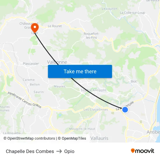 Chapelle Des Combes to Opio map