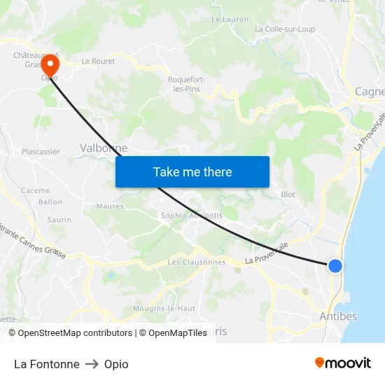 La Fontonne to Opio map
