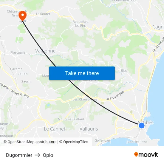 Dugommier to Opio map