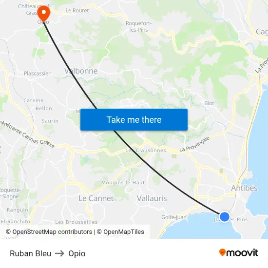 Ruban Bleu to Opio map