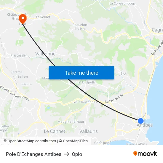 Pole D'Echanges Antibes to Opio map