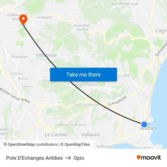Pole D'Echanges Antibes to Opio map