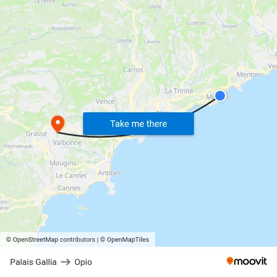 Palais Gallia to Opio map
