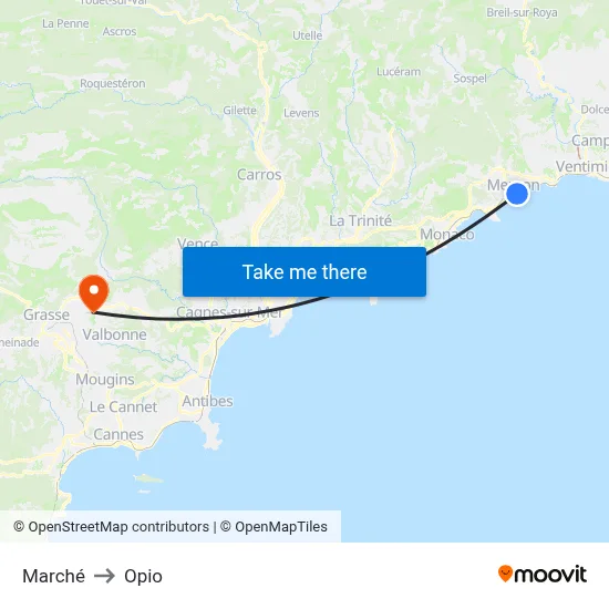 Marché to Opio map
