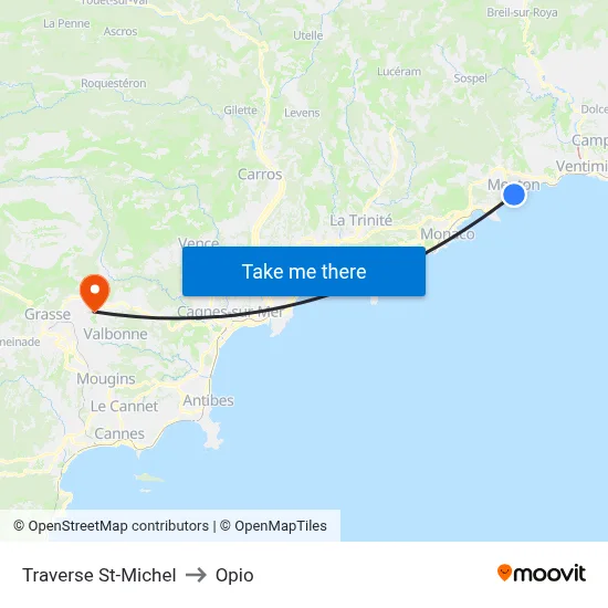 Traverse St-Michel to Opio map