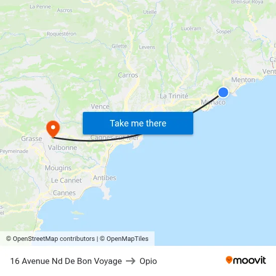 16 Avenue Nd De Bon Voyage to Opio map