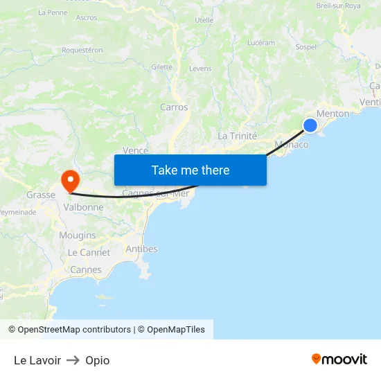 Le Lavoir to Opio map