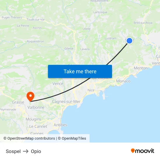 Sospel to Opio map