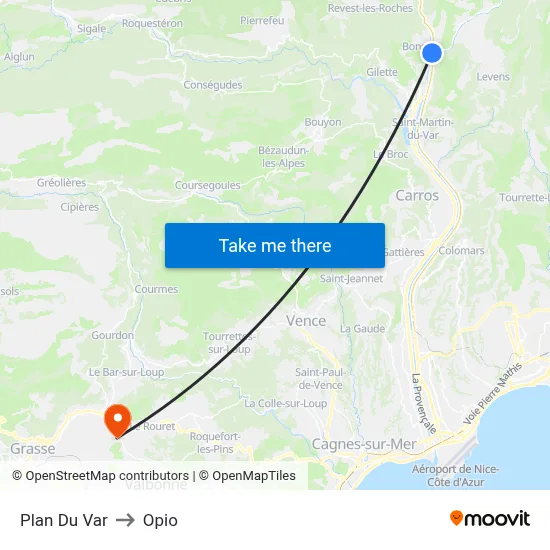Plan Du Var to Opio map