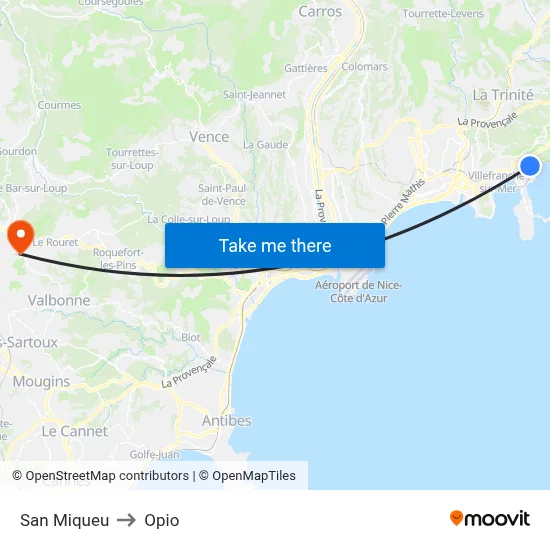 San Miqueu to Opio map