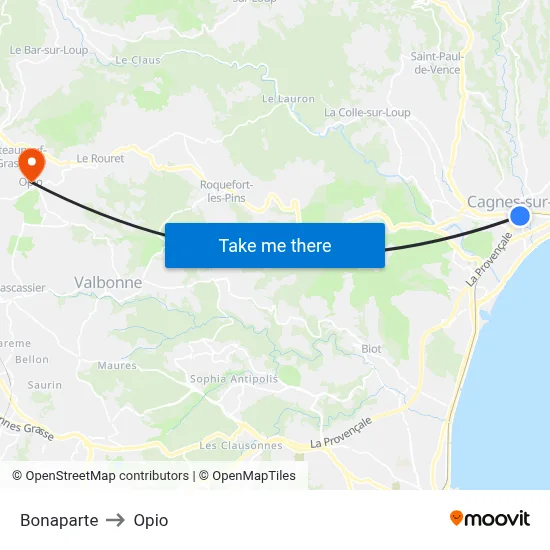 Bonaparte to Opio map
