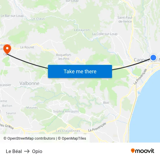 Le Béal to Opio map