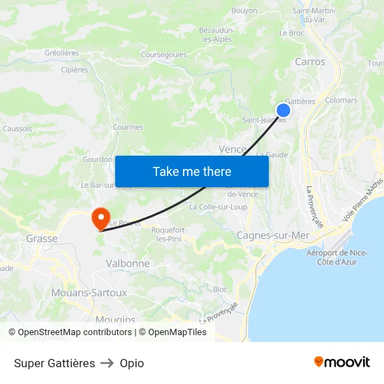 Super Gattières to Opio map