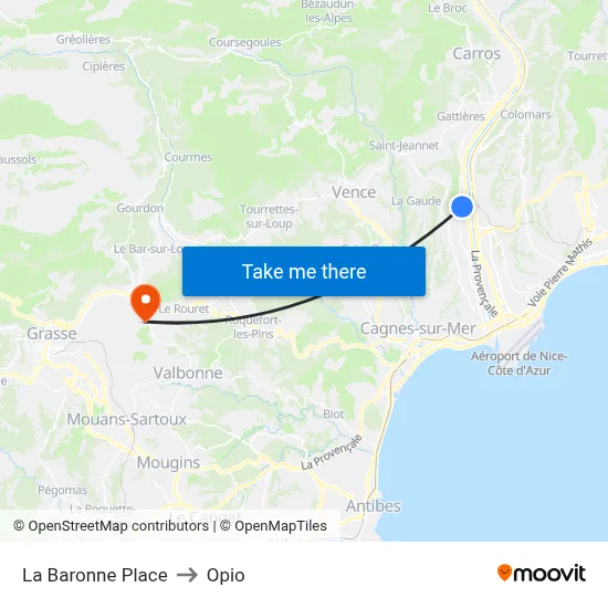 La Baronne Place to Opio map