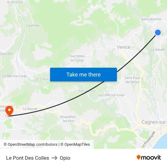 Le Pont Des Colles to Opio map