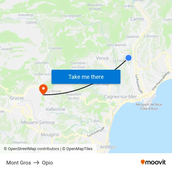 Mont Gros to Opio map