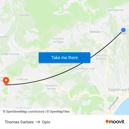 Thomas Garbies to Opio map