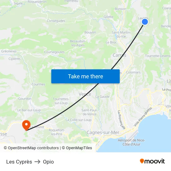Les Cyprès to Opio map