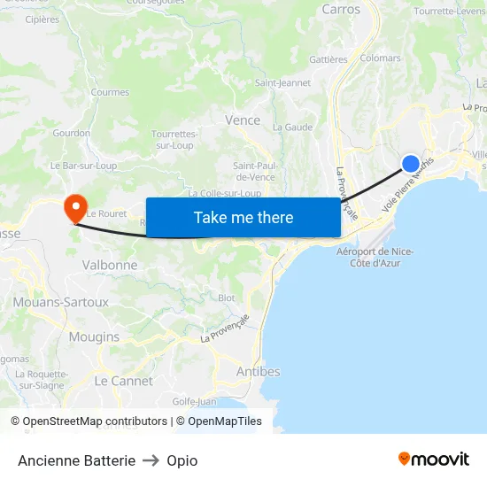 Ancienne Batterie to Opio map