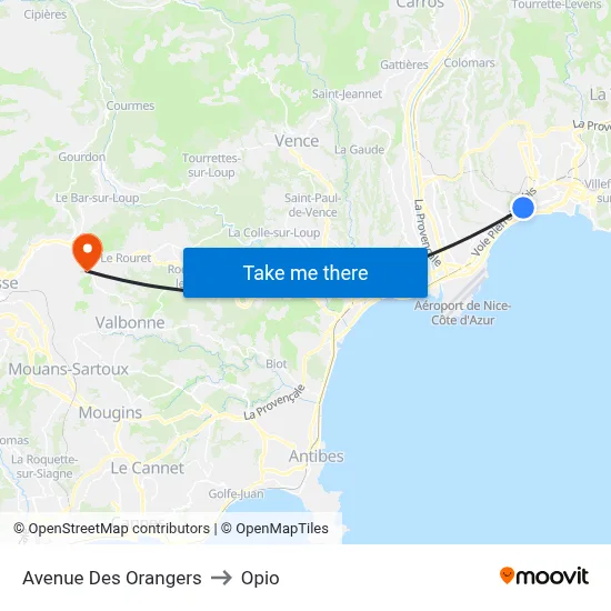 Avenue Des Orangers to Opio map