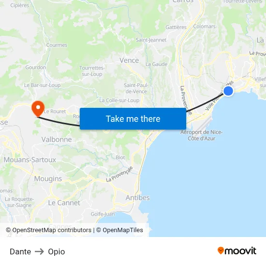 Dante to Opio map