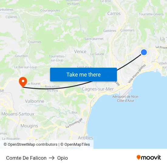 Comte De Falicon to Opio map