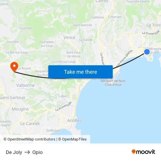 De Joly to Opio map