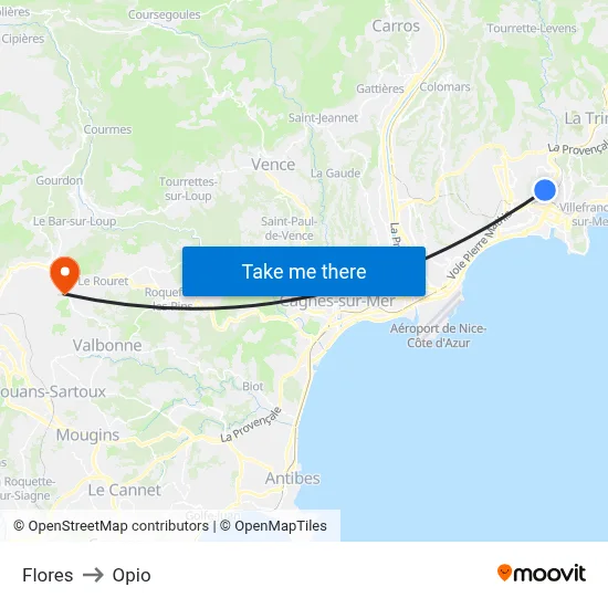 Flores to Opio map