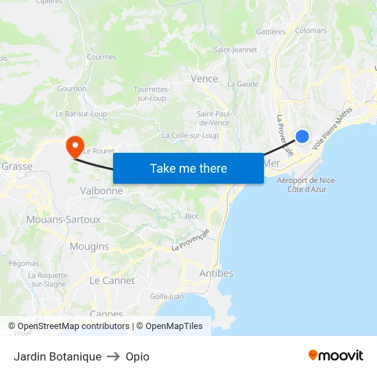 Jardin Botanique to Opio map