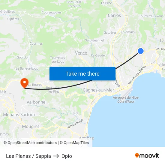 Las Planas / Sappia to Opio map