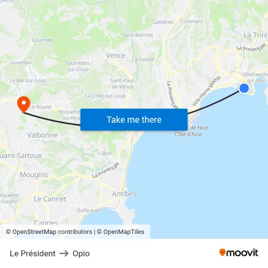 Le Président to Opio map