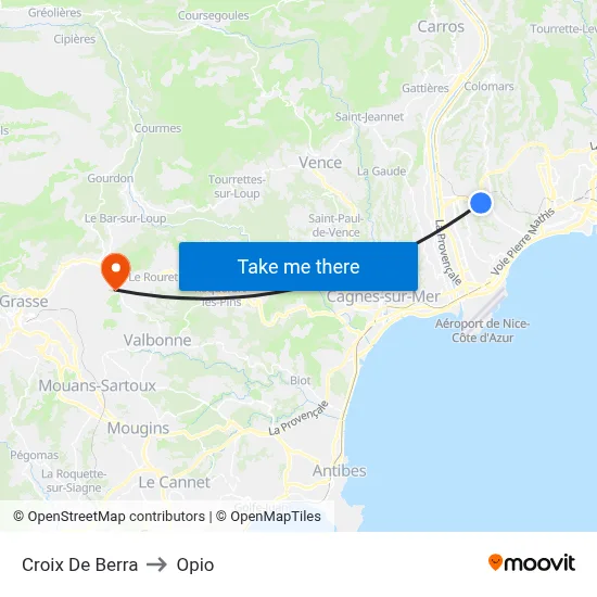 Croix De Berra to Opio map