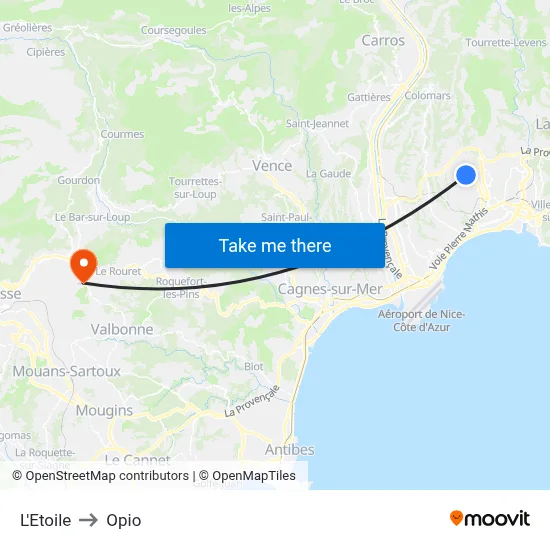L'Etoile to Opio map