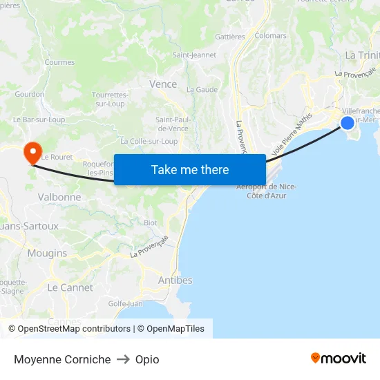 Moyenne Corniche to Opio map